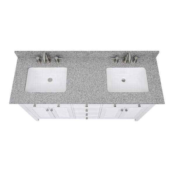 Home Decorators Collection 61 in. W x 22 in D Granite White Rectangular Double Sink Vanity Top - Image 5