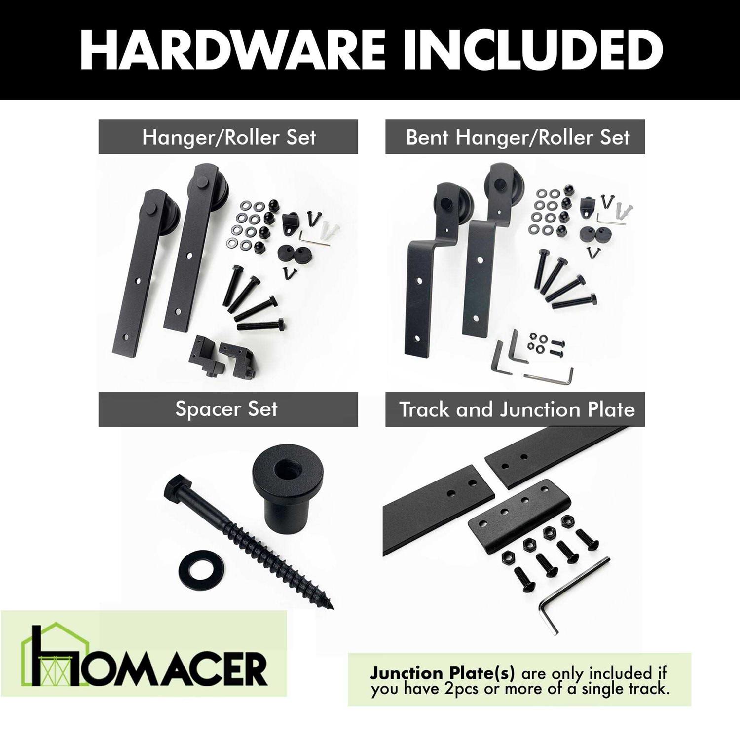 Homacer Black Rustic Single Track Bypass Sliding Barn Door Hardware Kit Straight Design Roller for Double Doors - Image 5