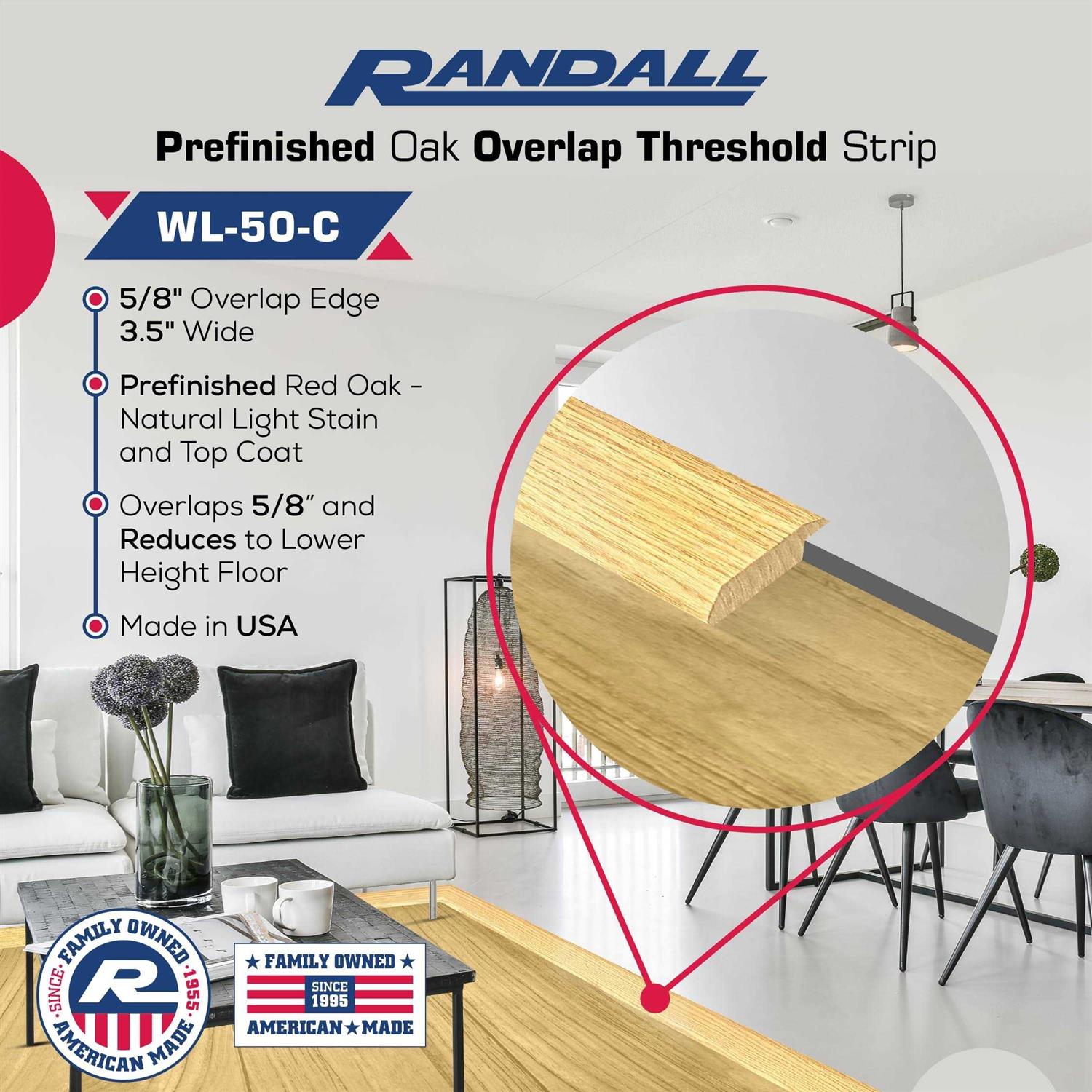 Prefinished Oak Overlap Threshold 3 1/2 inch Wide x 5/8 inch Thick with 5/16 inch High Overlap - Image 4