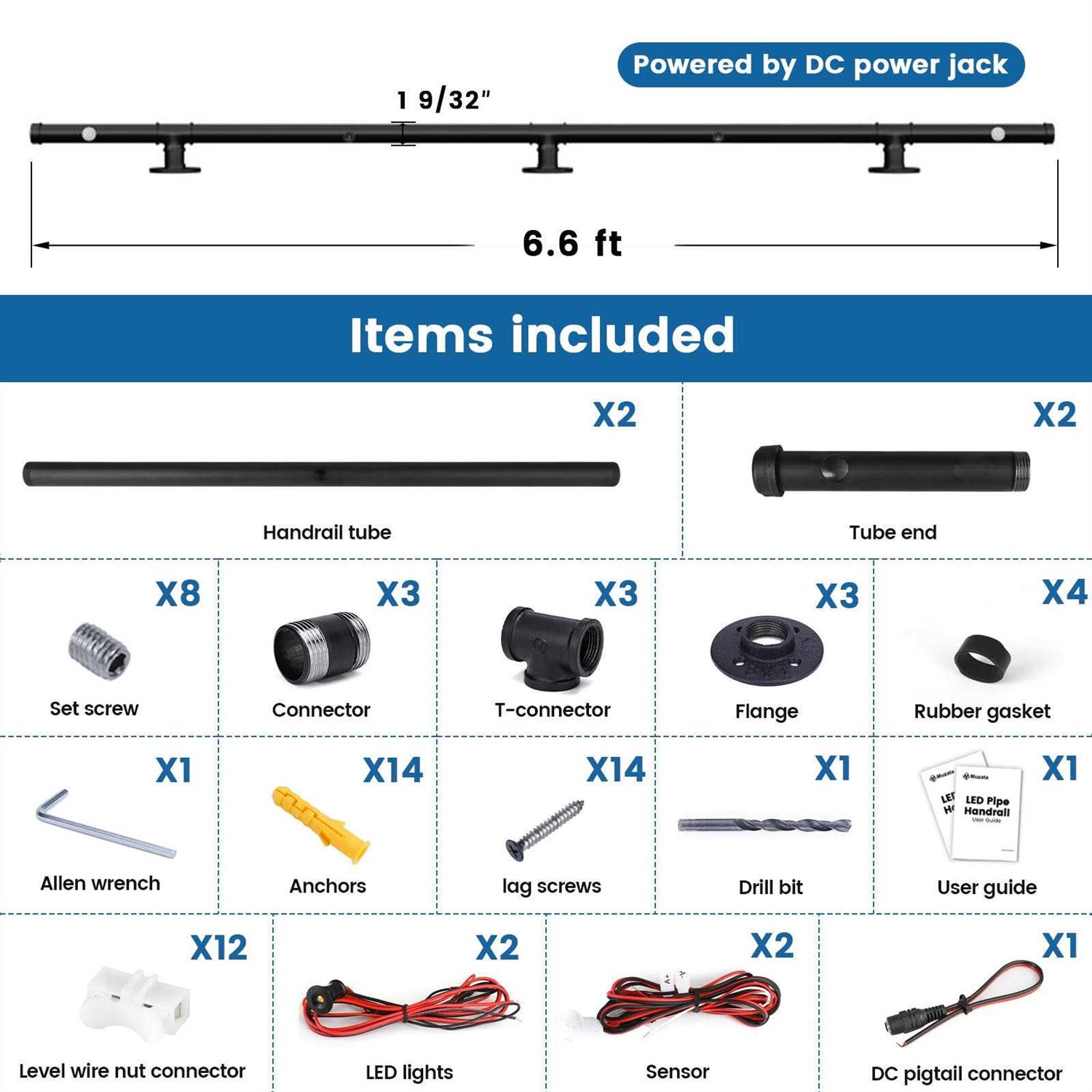 Muzata 6.6Ft LED Pipe Handrail HW21 Bbg - Image 4