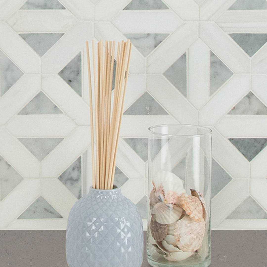 MSI Bianco Dolomite Geometrica 12 in. x 12 in. x 10 mm Polished Marble Mesh-Mounted Mosaic Tile - Image 4