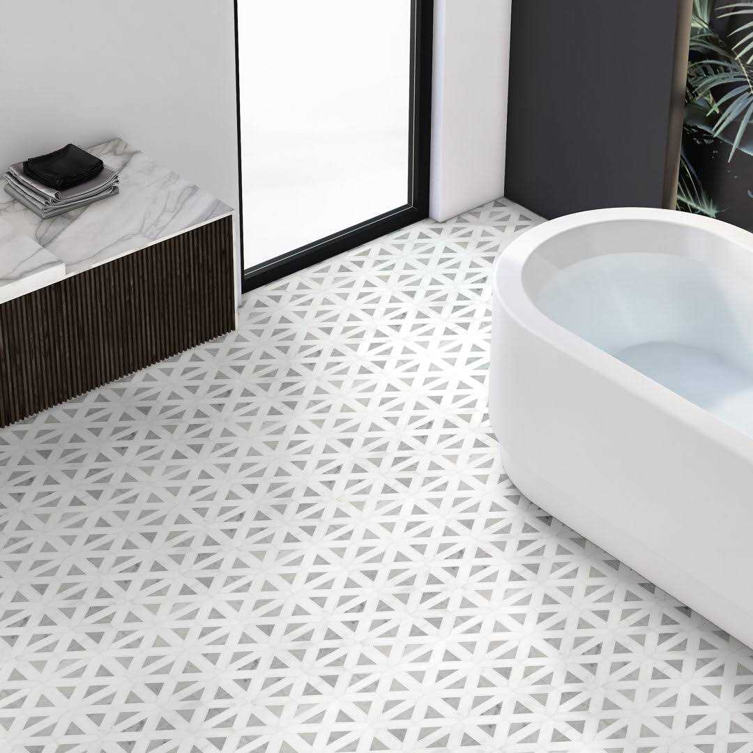 MSI Bianco Dolomite Geometrica 12 in. x 12 in. x 10 mm Polished Marble Mesh-Mounted Mosaic Tile - Image 5