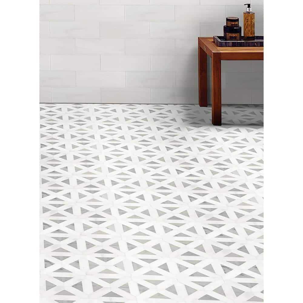 MSI Bianco Dolomite Geometrica 12 in. x 12 in. x 10 mm Polished Marble Mesh-Mounted Mosaic Tile - Image 3