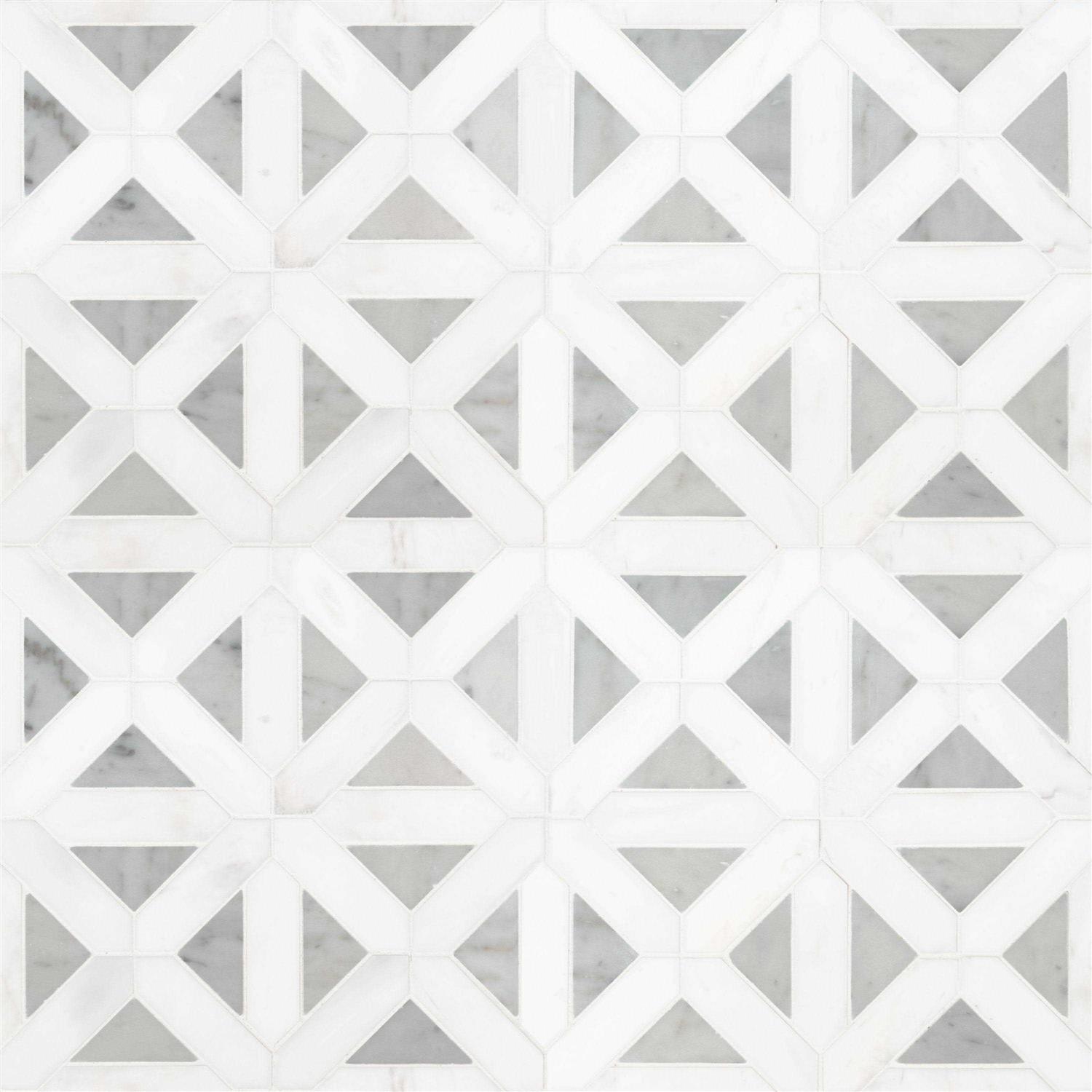 MSI Bianco Dolomite Geometrica 12 in. x 12 in. x 10 mm Polished Marble Mesh-Mounted Mosaic Tile - Image 5