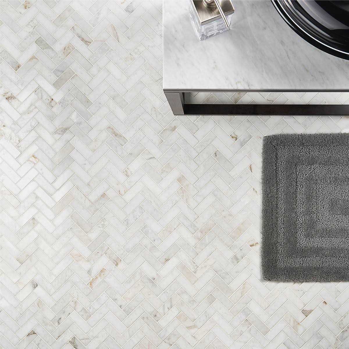 Ivy Hill Tile Arctic White 12 in. x 12.79 in. Herringbone Polished Marble Mosaic Tile - Image 3