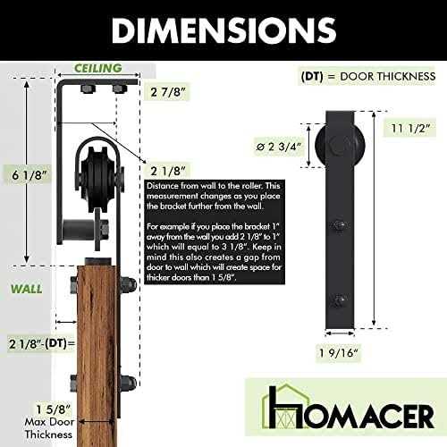 Homacer Black Rustic Ceiling Mount Non-Bypass Sliding Barn Door Hardware Kit - Image 3