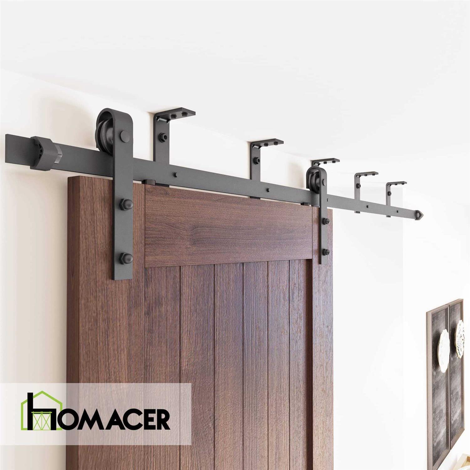 Homacer Black Rustic Ceiling Mount Non-Bypass Sliding Barn Door Hardware Kit - Image 4