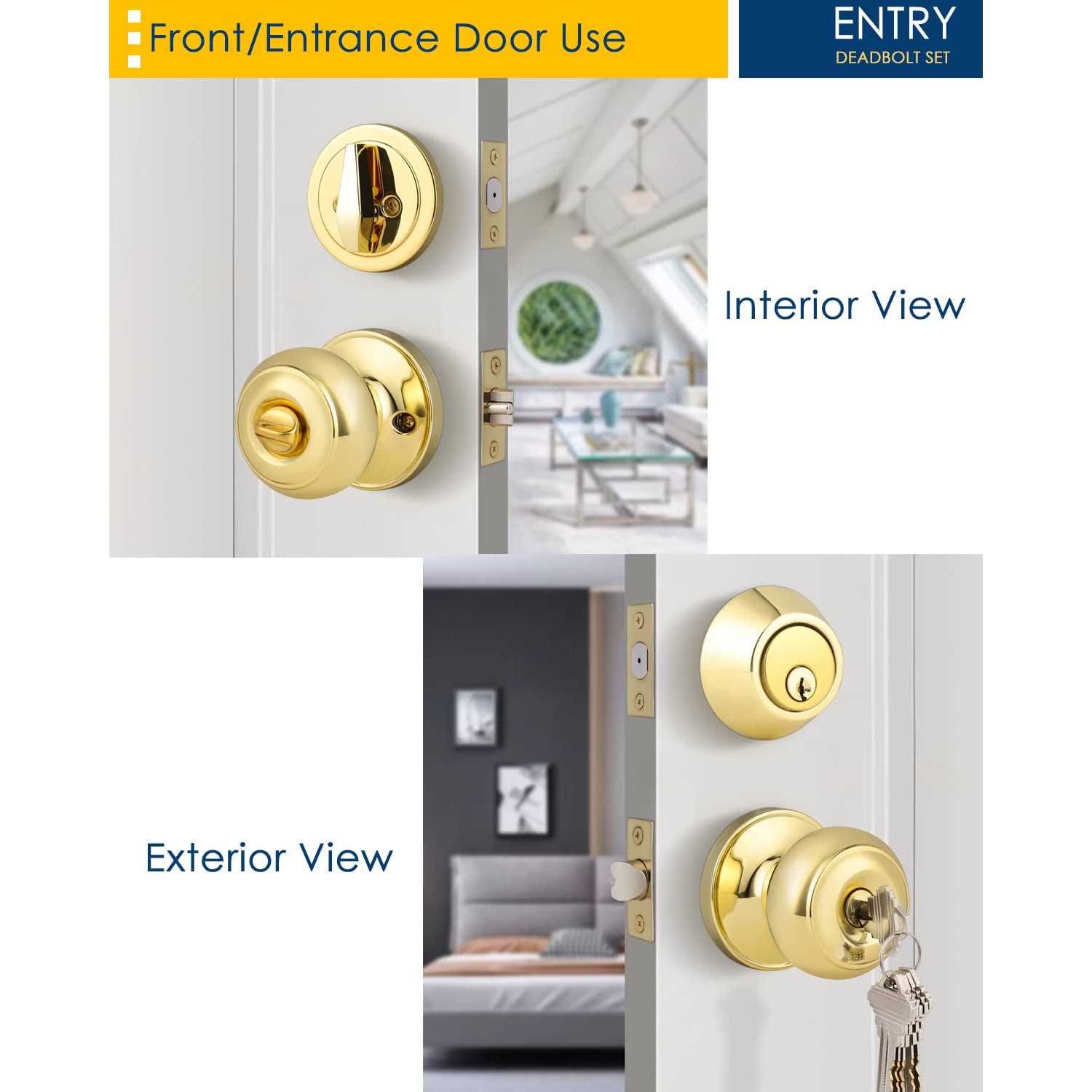 home improvement direct 4 Pack Keyed Alike Entry Door Knob and Single Cylinder Deadbolt Lock Combo Set, Front Door Entry Knobs Lockset and Deadbolt Combination Set - Image 5