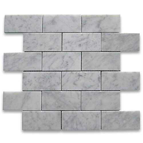 Marble Online 2x4 Honed Carrara Marble Subway Mosaic Venato Carrera Brick Tile - Image 3
