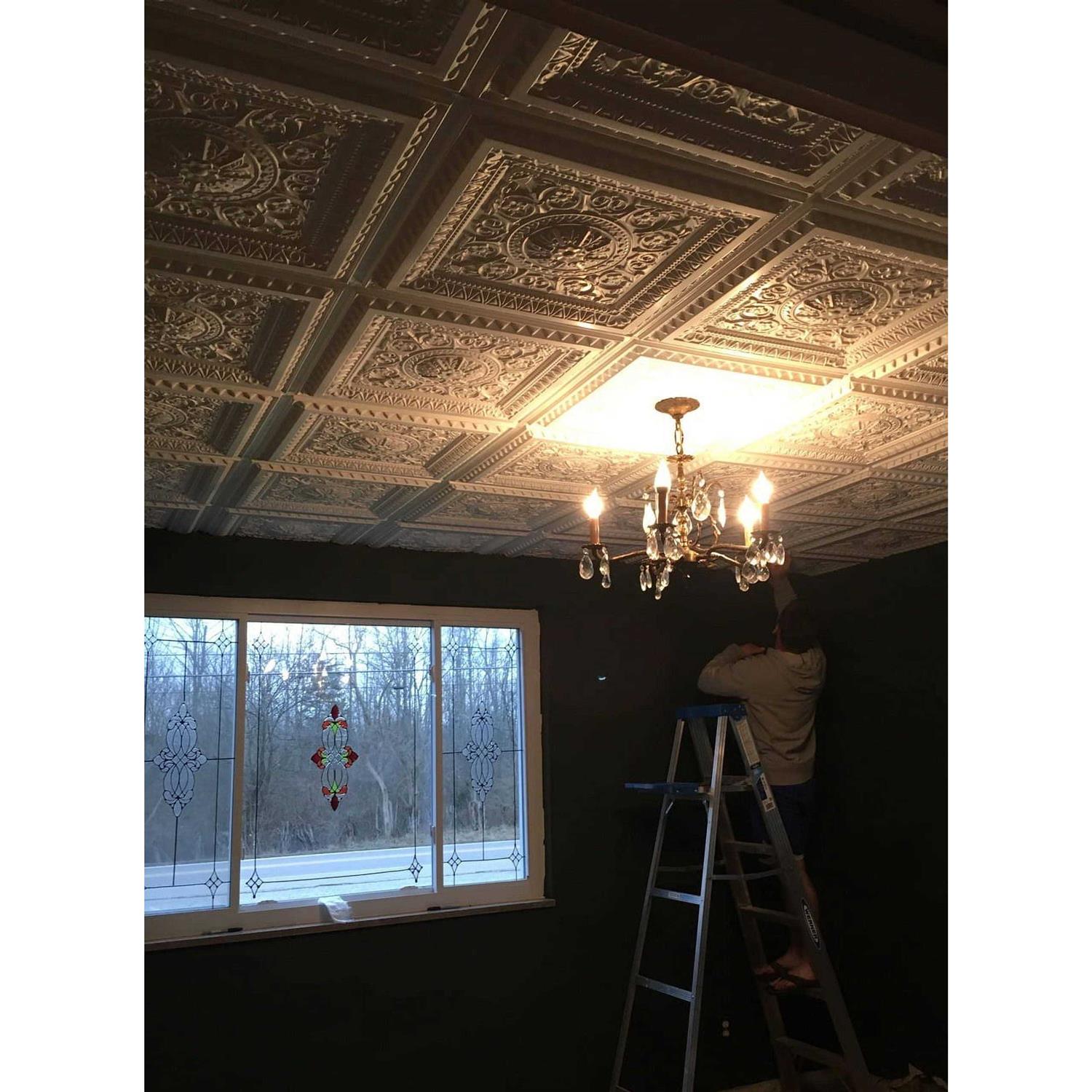 From Plain To Beautiful In Hours La Scala 2 ft. x 2 ft. PVC Glue-up or Lay-in Ceiling Tile - Image 4