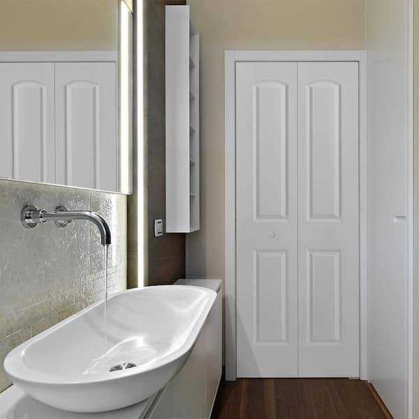 Masonite 80 in. 2 Panel Roman Round Top Primed White Hollow-Core Smooth Composite Bi-Fold Interior Door - Image 5