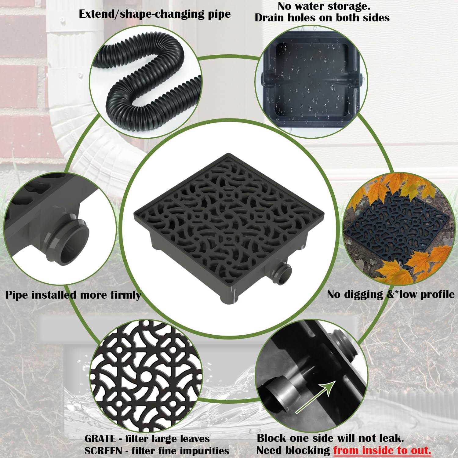 NAACOO Gutter Downspout Extensions Upgraded 12x12in Catch Basin Downspout Extender - Image 4