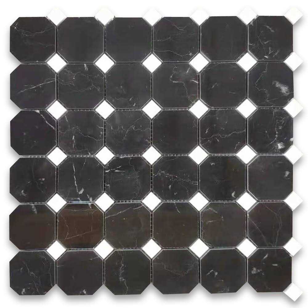 Marble Online 2 Octagon Nero Marquina Black Marble Mosaic Tile Thassos White - Image 3