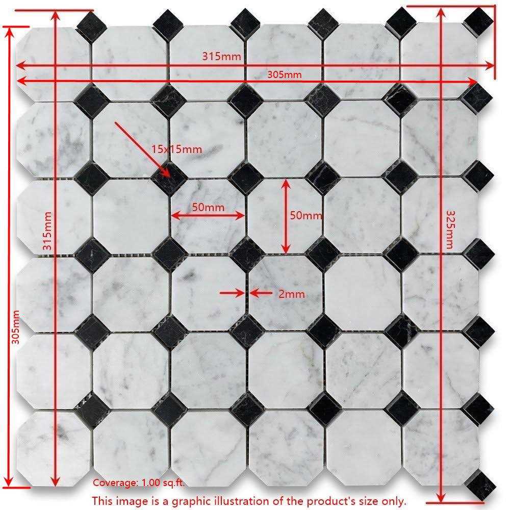 Marble Online 2 Octagon Nero Marquina Black Marble Mosaic Tile Thassos White - Image 4