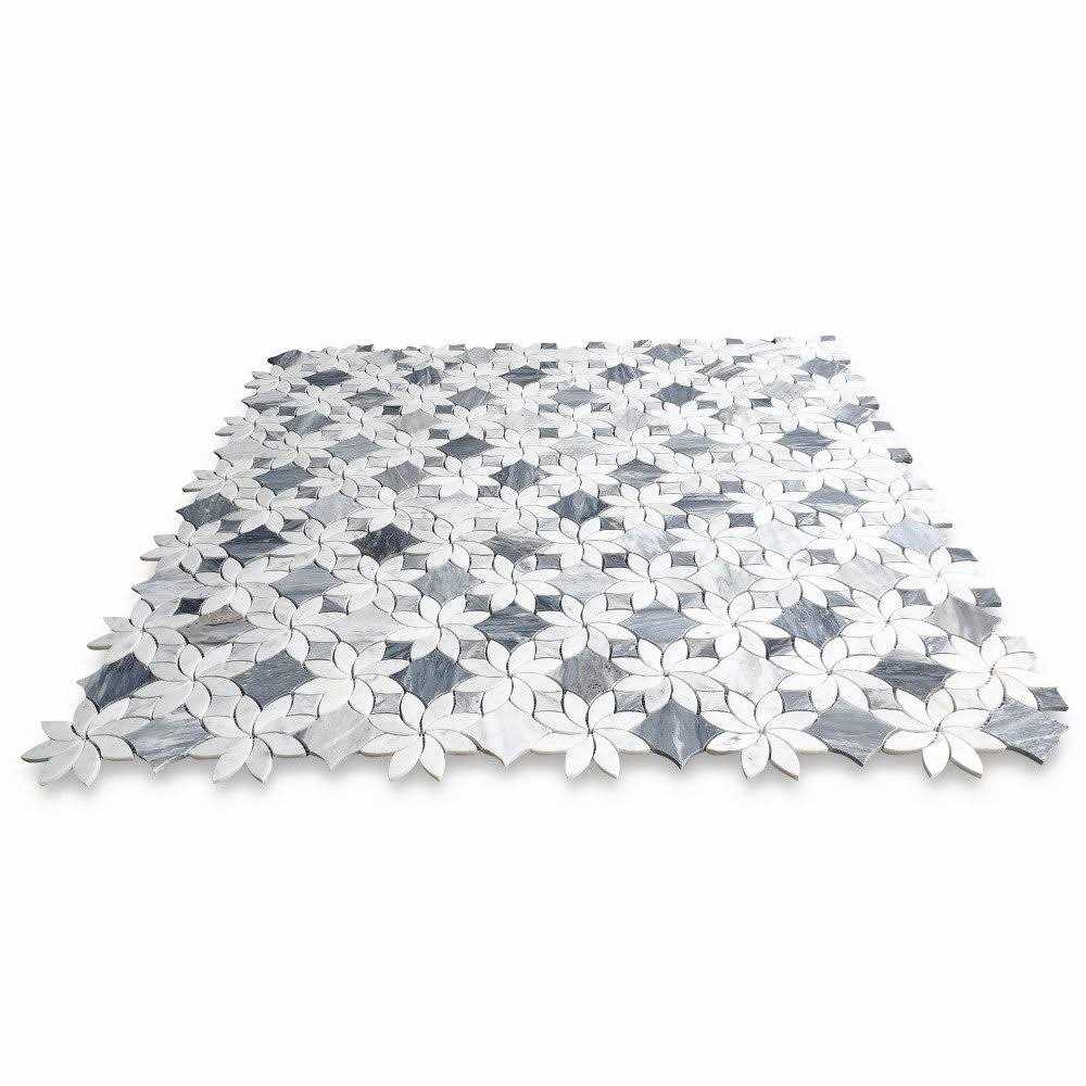 Marble Online Carrara White Gray Marble Iceflower Blossom Waterjet Mosaic Tile Honed - Image 3