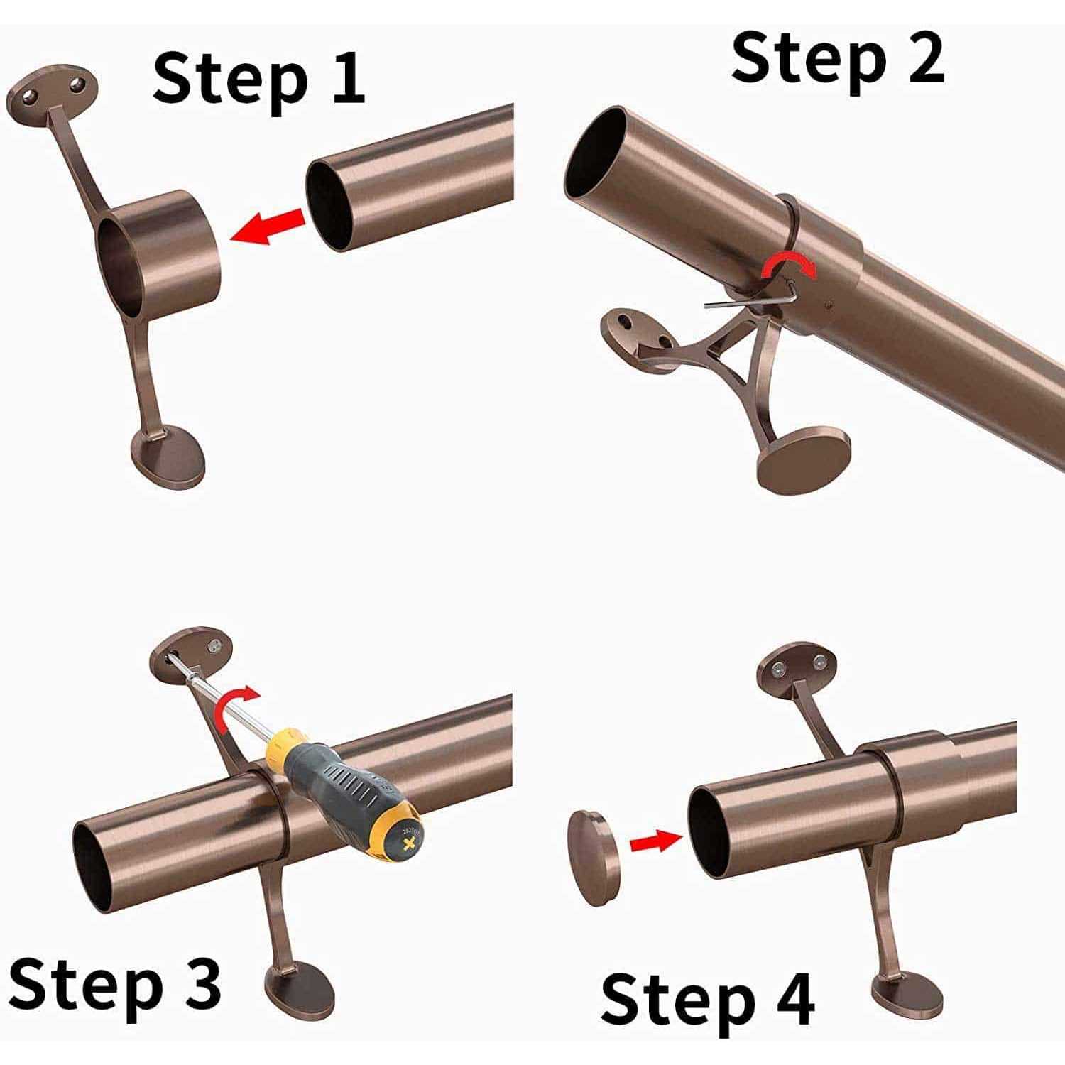 Muzata Bar Foot Rail Kit Undercounter Mount Hardware and Tubing Complete Kit 2'' OD - Image 3
