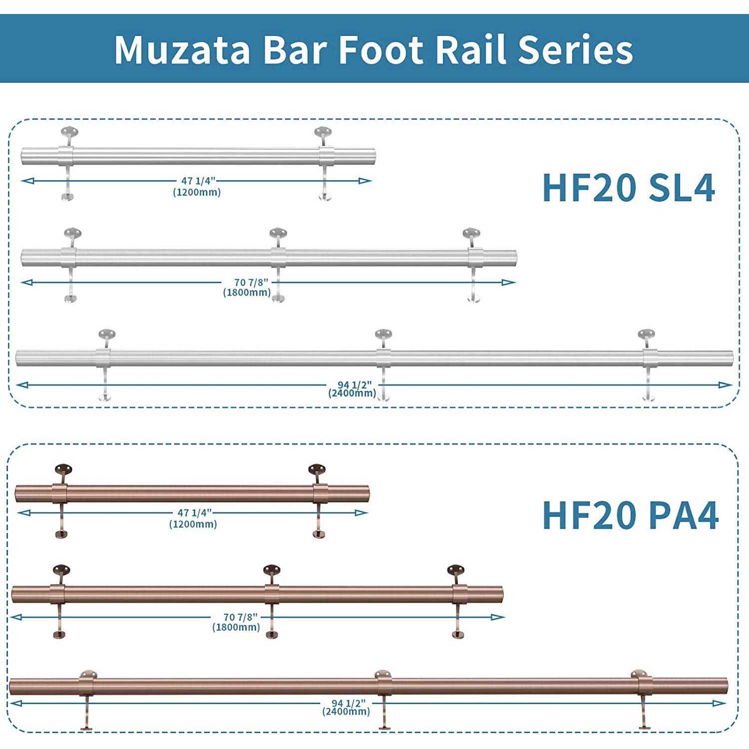 Muzata Bar Foot Rail Kit Undercounter Mount Hardware and Tubing Complete Kit 2'' OD - Image 4