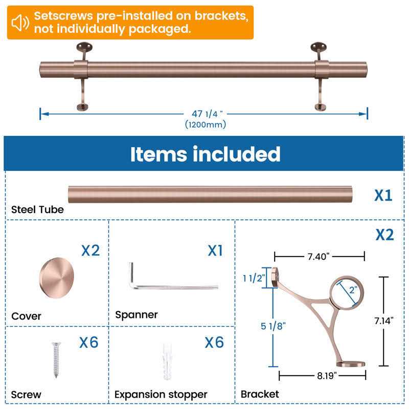 Muzata Bar Foot Rail Kit Undercounter Mount Hardware and Tubing Complete Kit 2'' OD - Image 5