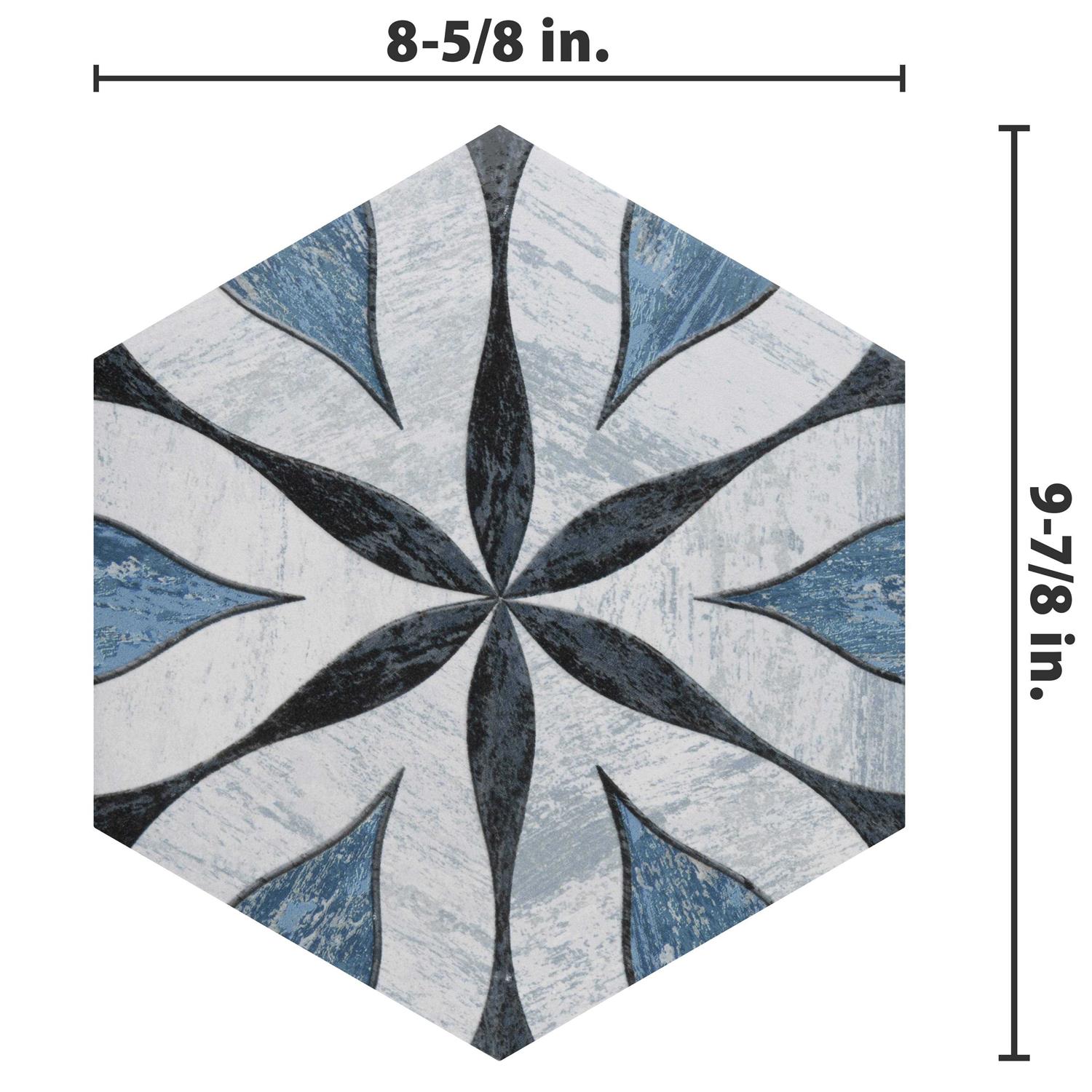 Merola Tile Cassis Hex Flower Black 8-5/8 in. x 9-7/8 in. Porcelain Floor and Wall Tile - Image 3