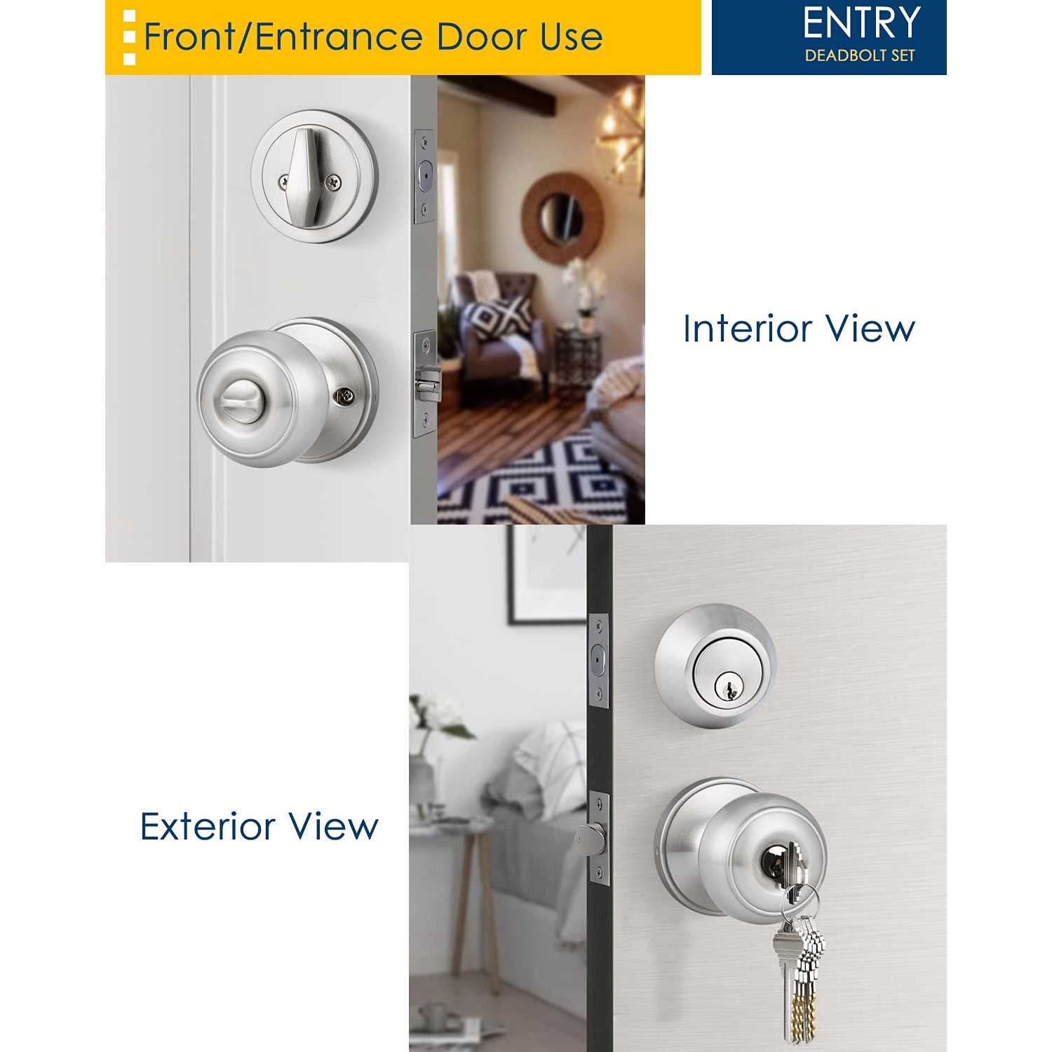 home improvement direct Entry Door Knob and Single Cylinder Deadbolt Combo Pack in Satin Nickel - Image 3