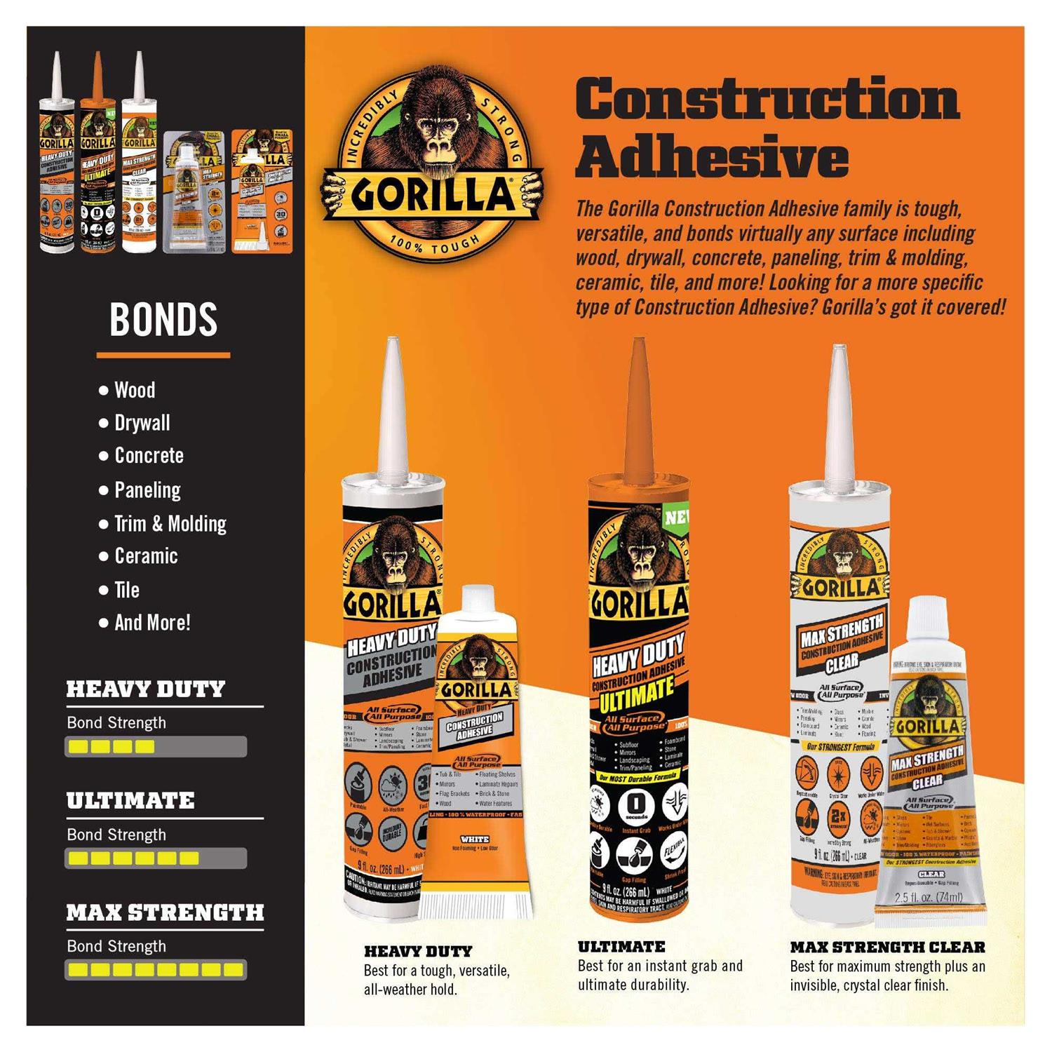 Gorilla Max Strength Clear Construction Adhesive - Image 4