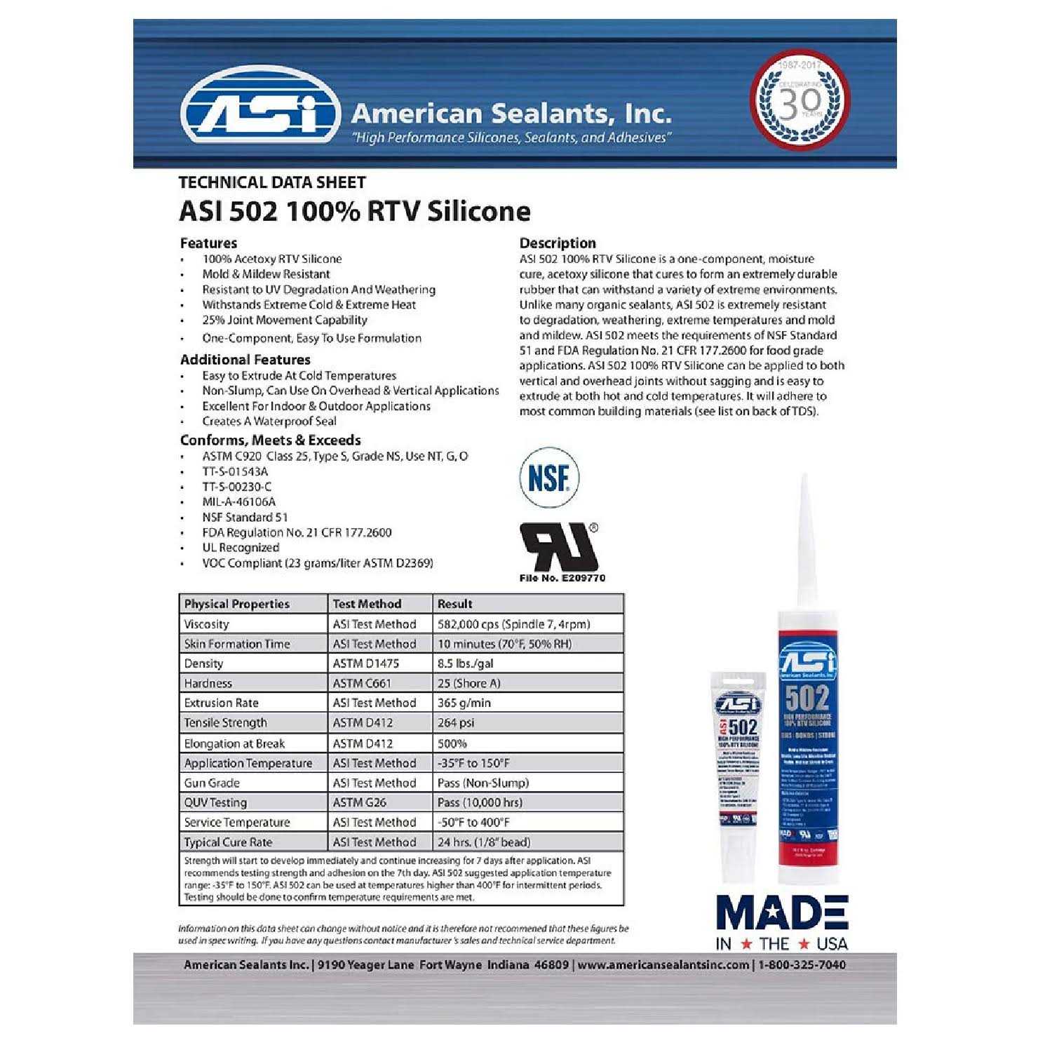 ASI 502 Food Grade 100% RTV Silicone Sealant - Image 3