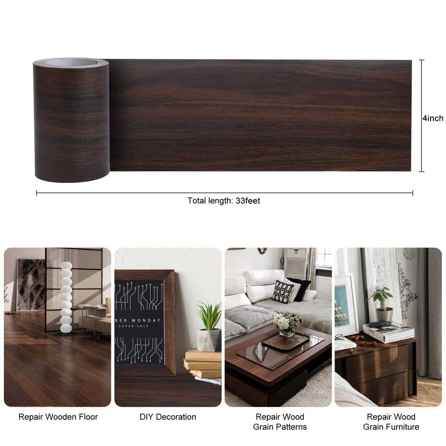 KOBFUN 4 X33' Size Realistic Wood Grain Repair Tape Self Adhesive Wood Grain Repair Patch for Tables - Image 5