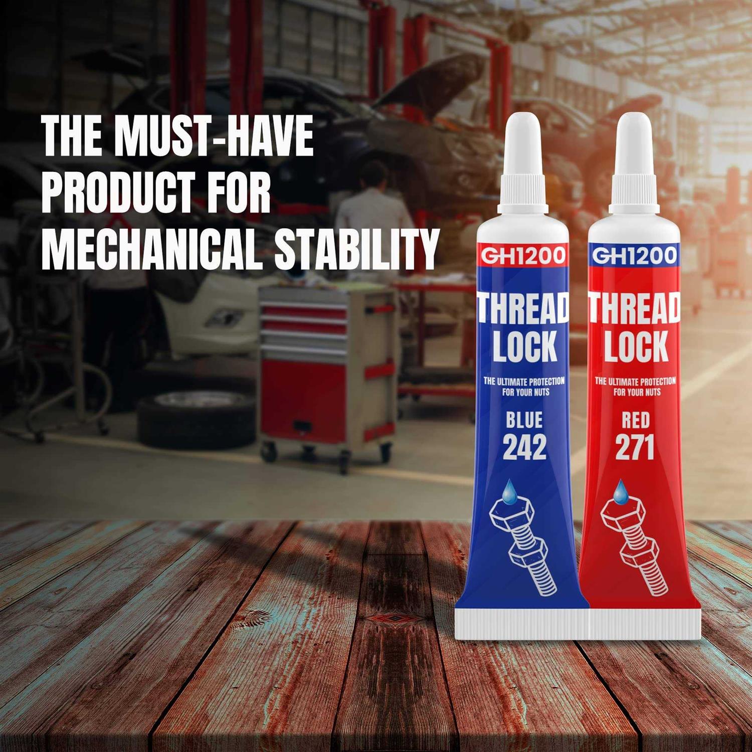 GH1200 2 Pack Thread Lock. 271 and 242 Medium and Strong Strength Locktight for Nuts, Bolts, Fasteners and Metals. Lock Tight Thread Locker - Image 4
