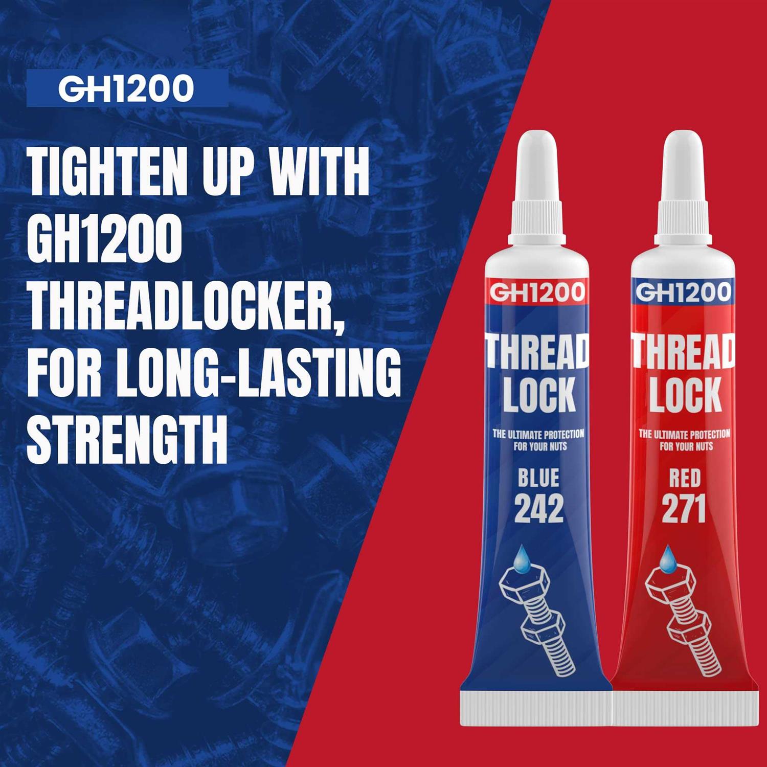 GH1200 2 Pack Thread Lock. 271 and 242 Medium and Strong Strength Locktight for Nuts, Bolts, Fasteners and Metals. Lock Tight Thread Locker - Image 5