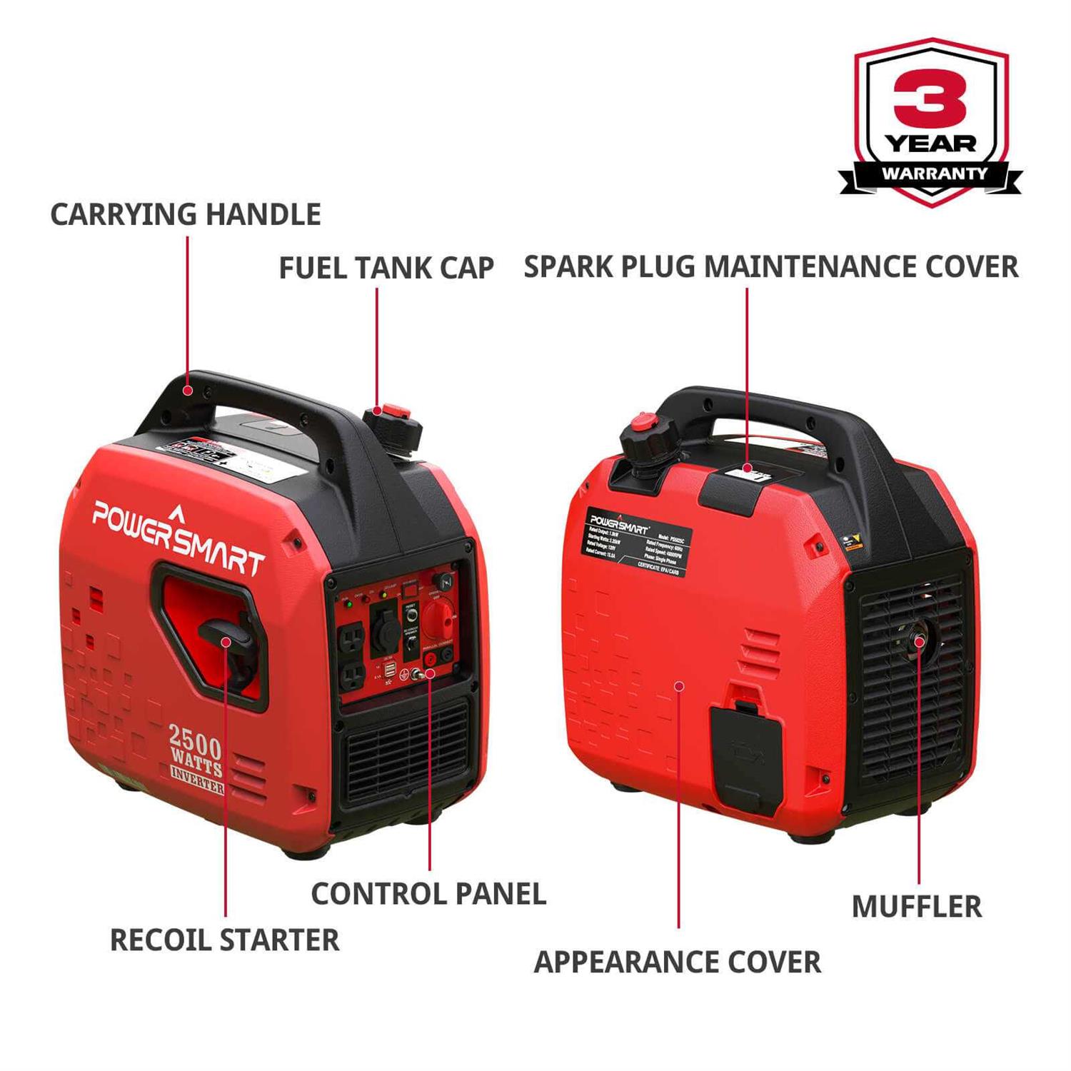 PowerSmart 2500-Watt Portable Gas Inverter Generator Super Quiet - Image 5