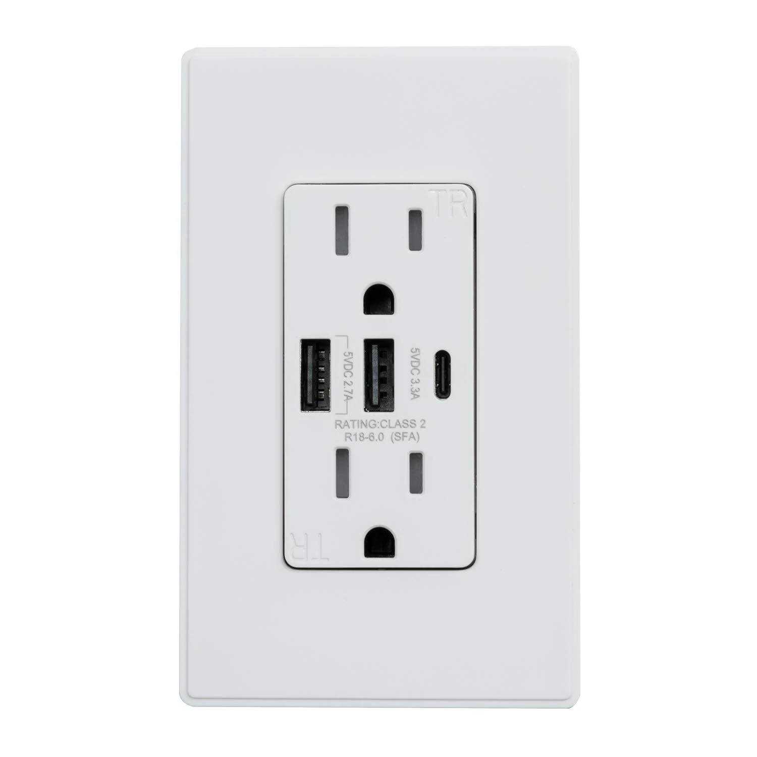 ELEGRP USB Outlets Receptacles 3-Port USB C Wall Outlet 30W 6.0A Electrical Outlet