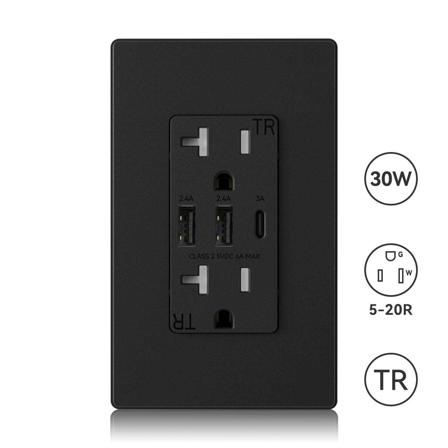 ELEGRP USB Outlets Receptacles 3-Port USB C Wall Outlet 30W 6.0A Electrical Outlet - Image 3