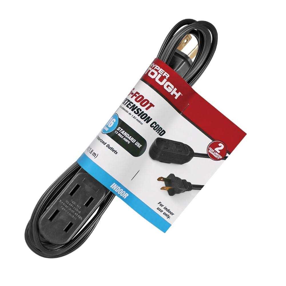 Hyper Tough 6ft 16AWG 2 Prong Black Indoor Household Extension Cord