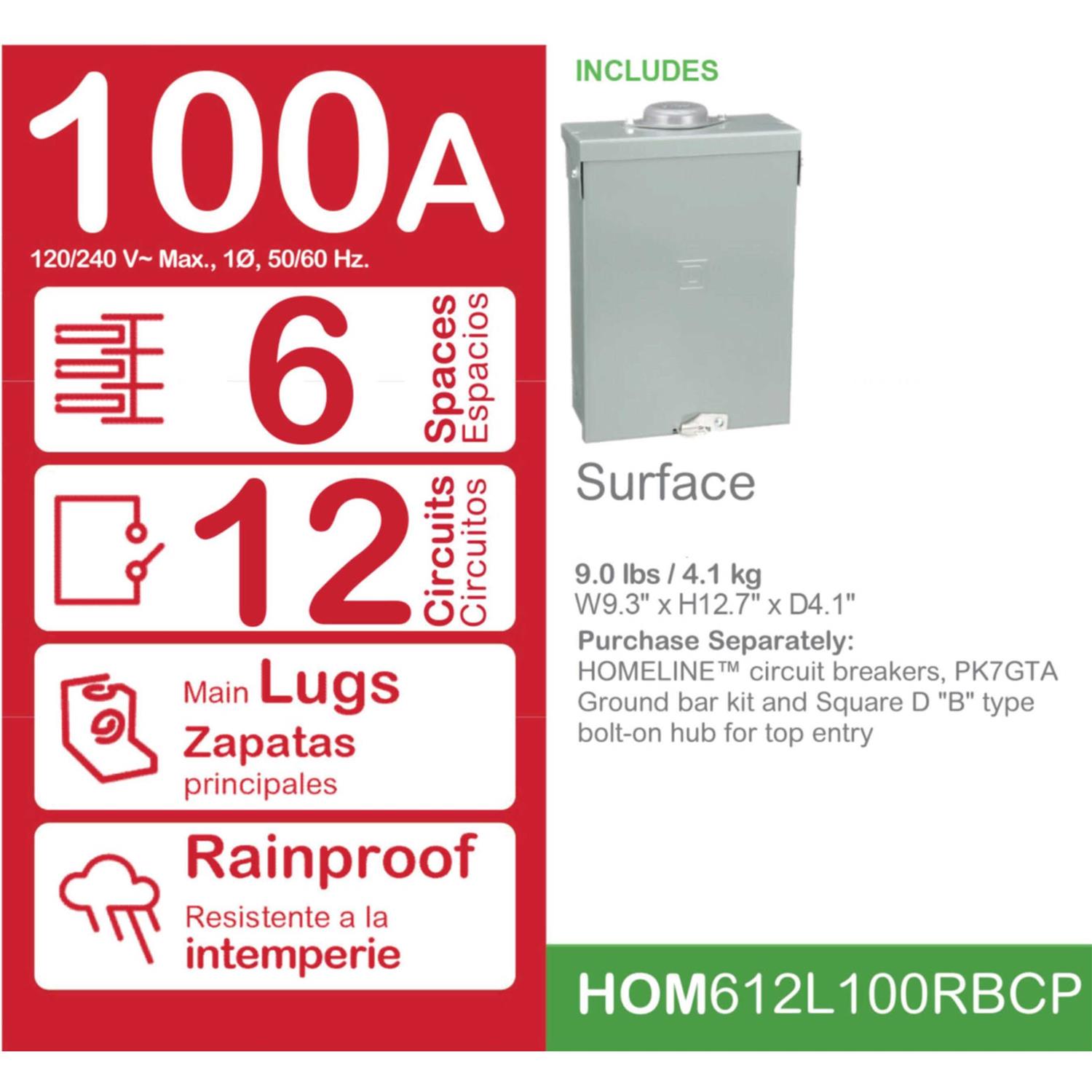 Square D Homeline 100 Amp Main Lug Load Center - Image 2