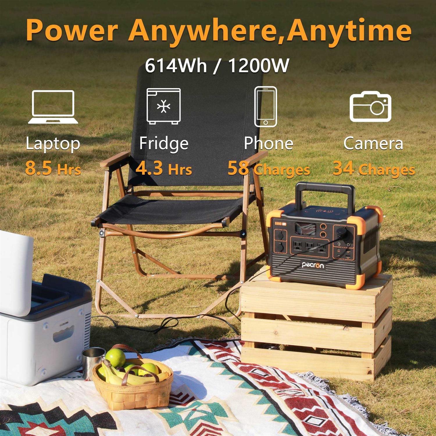 pecron Portable Power Station E600lfp 614Wh Solar Generator Power Station with 3X1200W AC Outlets 100W USB-C PD Output LiFePO4 Battery Backup - Image 3