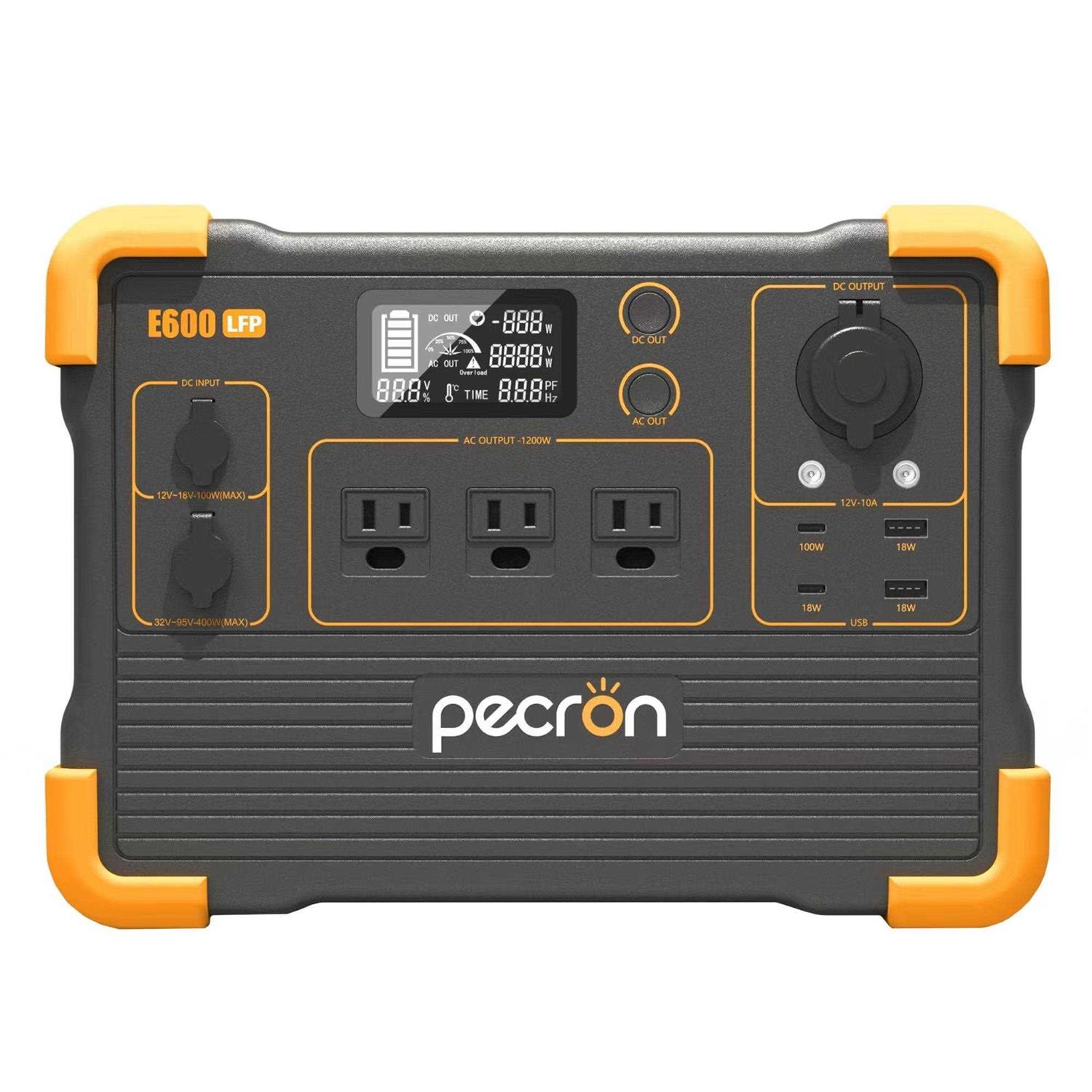 pecron Portable Power Station E600lfp 614Wh Solar Generator Power Station with 3X1200W AC Outlets 100W USB-C PD Output LiFePO4 Battery Backup - Image 4