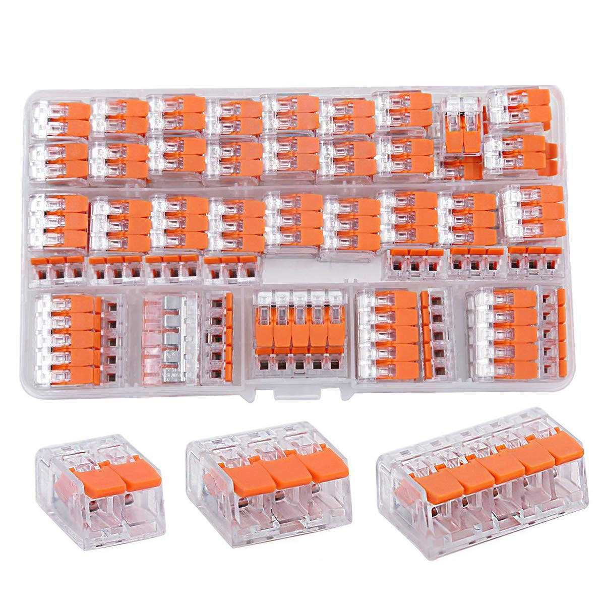 HTCELLE Lever Wire Connectors 75 Pcs Wire Connector Assortment Pack Compact Splicing Connector Kit for Electrical Wires Solid Stranded Flexible