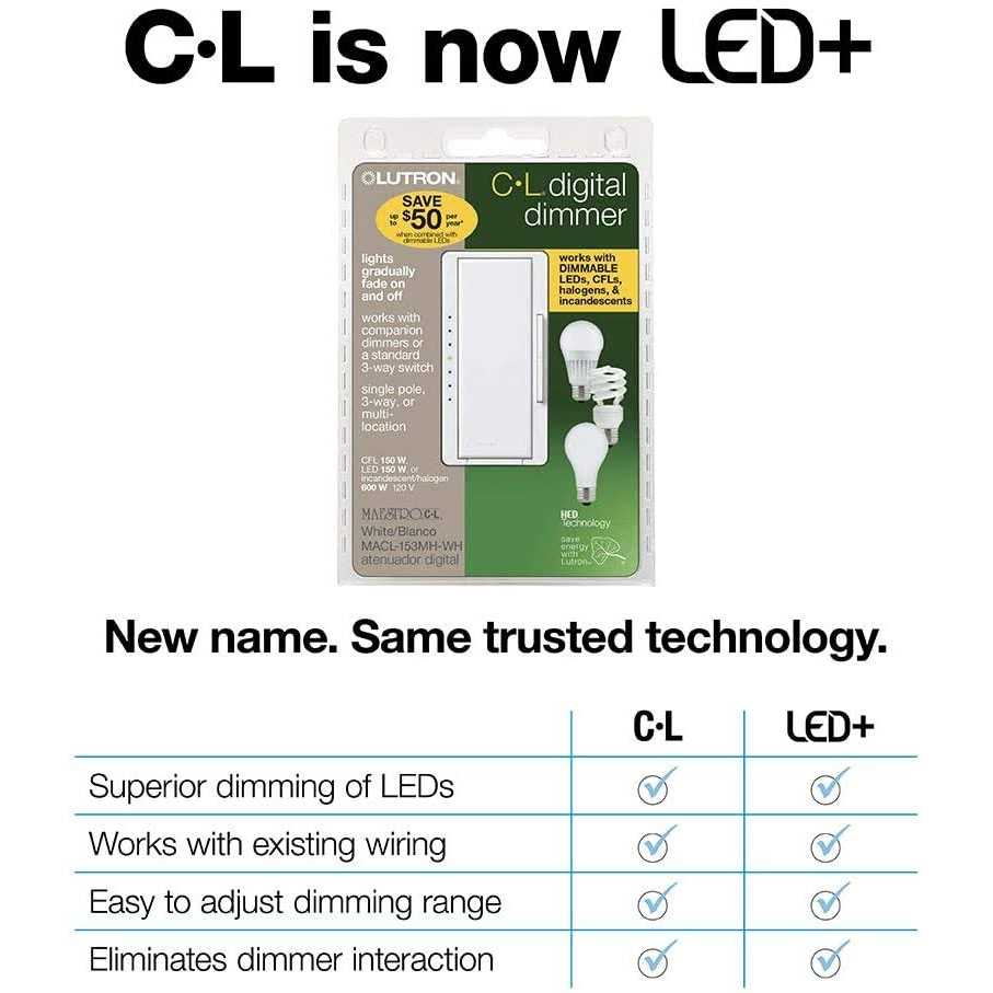 Lutron Maestro MACL-153M-WH Multi-Location CFL & LED Digital Dimmer - Image 3