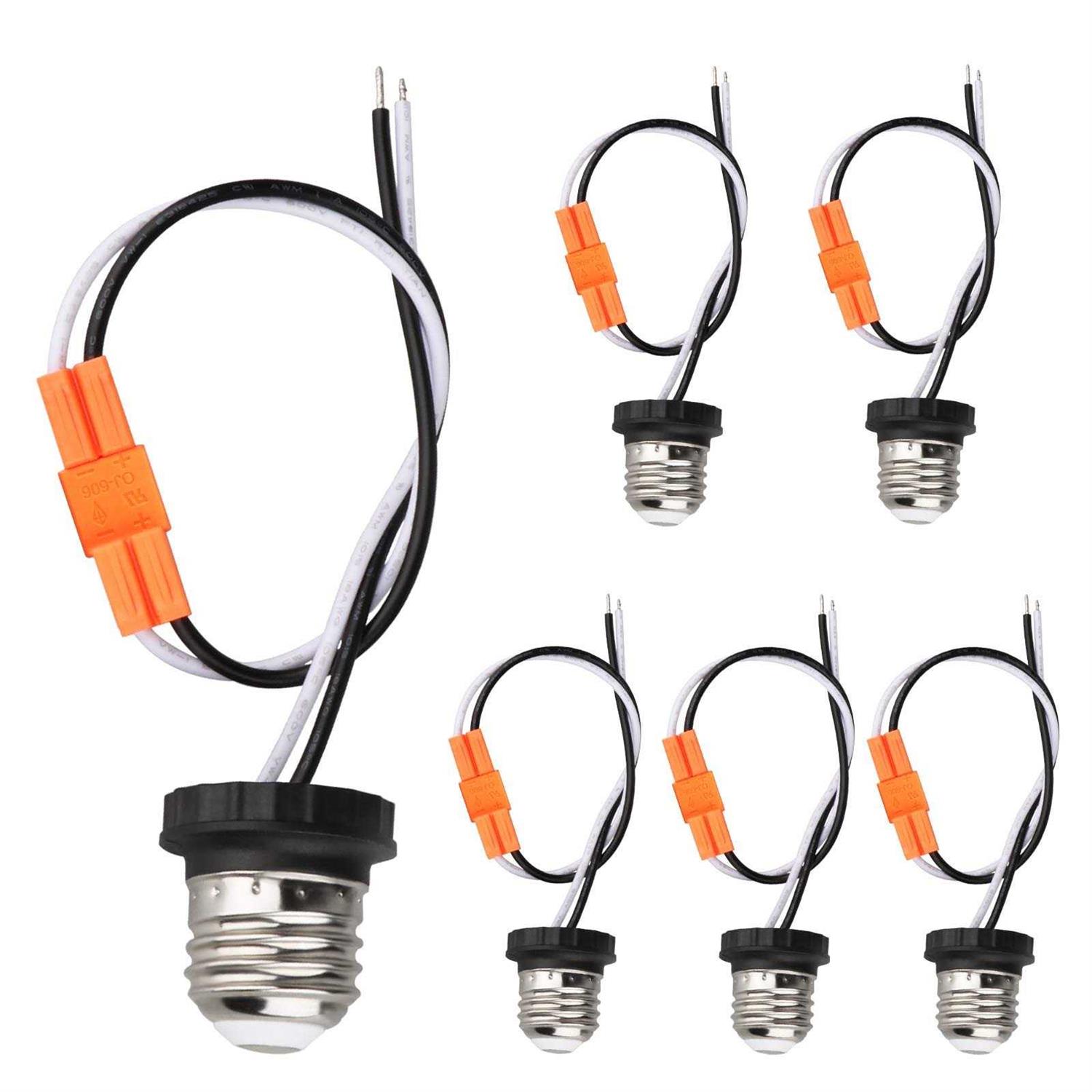 E26 Socket Adapter 6 Pack Light Bulb Socket Pigtail Screw in Male Light Socket Pigtail