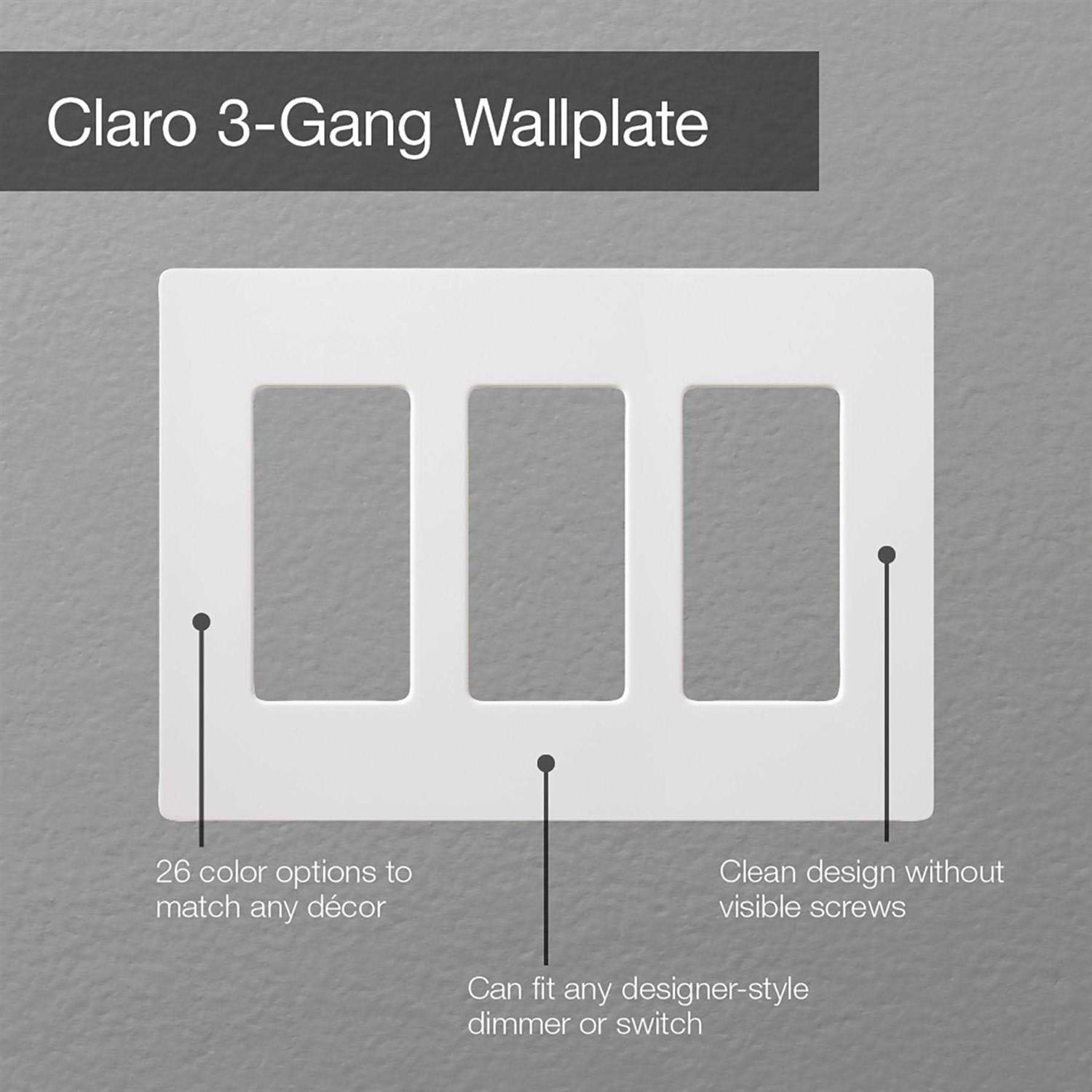 Lutron Claro 3 Gang Wallplate White CW-3-WH - Image 2