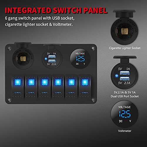 DaierTek 6 Gang Marine Rocker Switch Panel Waterproof 12 Volt Boat Toggle Switch Panel 12V - Image 2