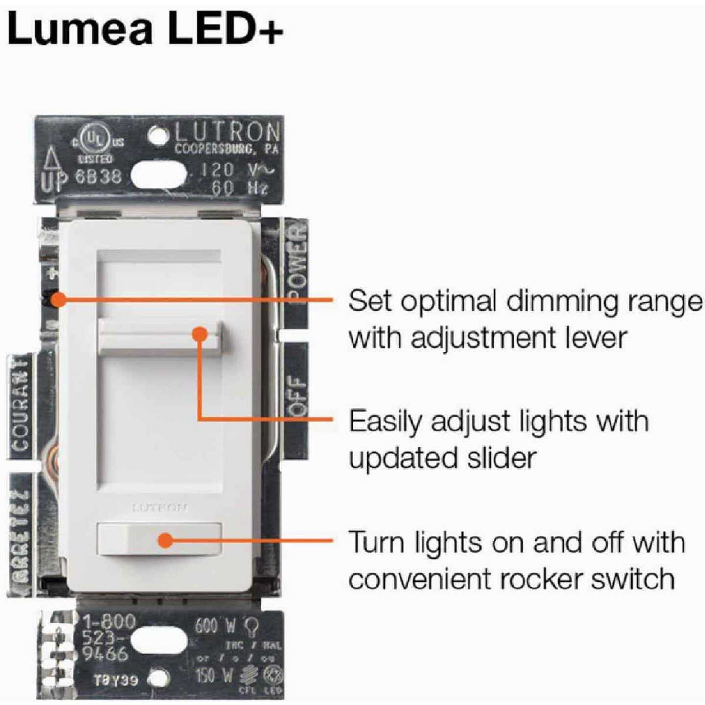 Lutron Lecl-153PH-WH Lumea Dimmer Switch - Image 2
