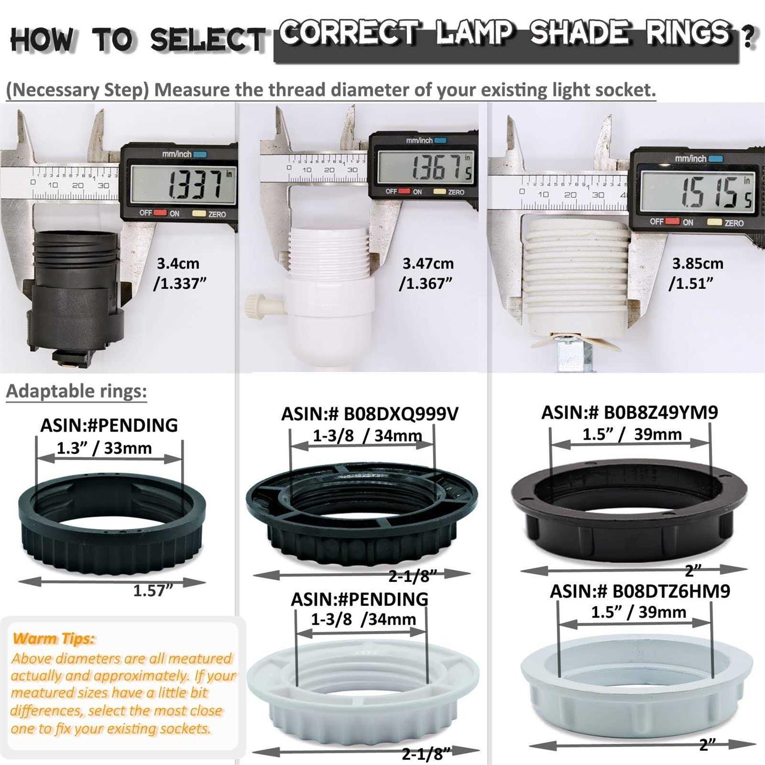 EMNOOTI Light Socket Shade Rings Aluminum Threaded Socket Ring for Medium Base E26 Sockets Retaining Rings for Glass Lamp Shades/Light Fixtures - Image 3