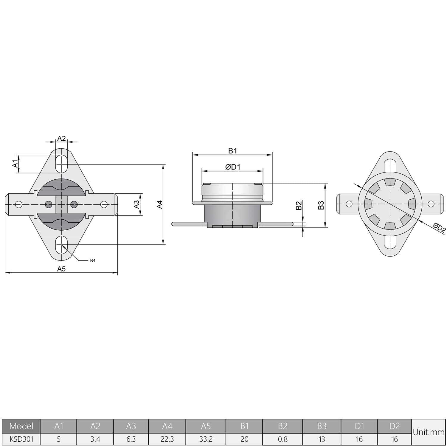Fielect KSD301 Thermostat Temperature Control Switch Adjust Snap Disc Temperature Switch Normally Closed 2 Pcs - Image 5