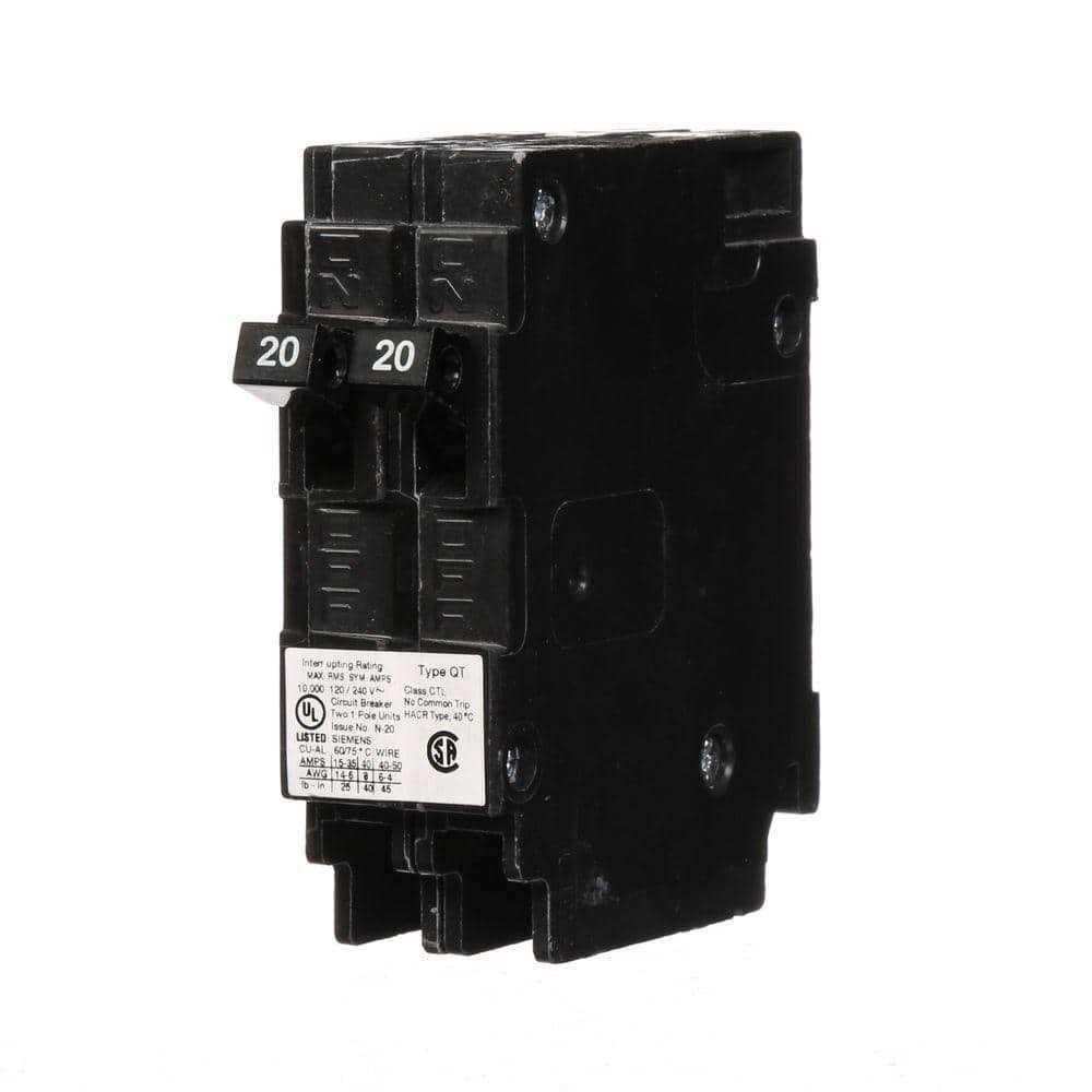 Siemens Q2020U 20 Amp Tandem 1-Pole Type QT Circuit Breaker 10,000 AIC Rating