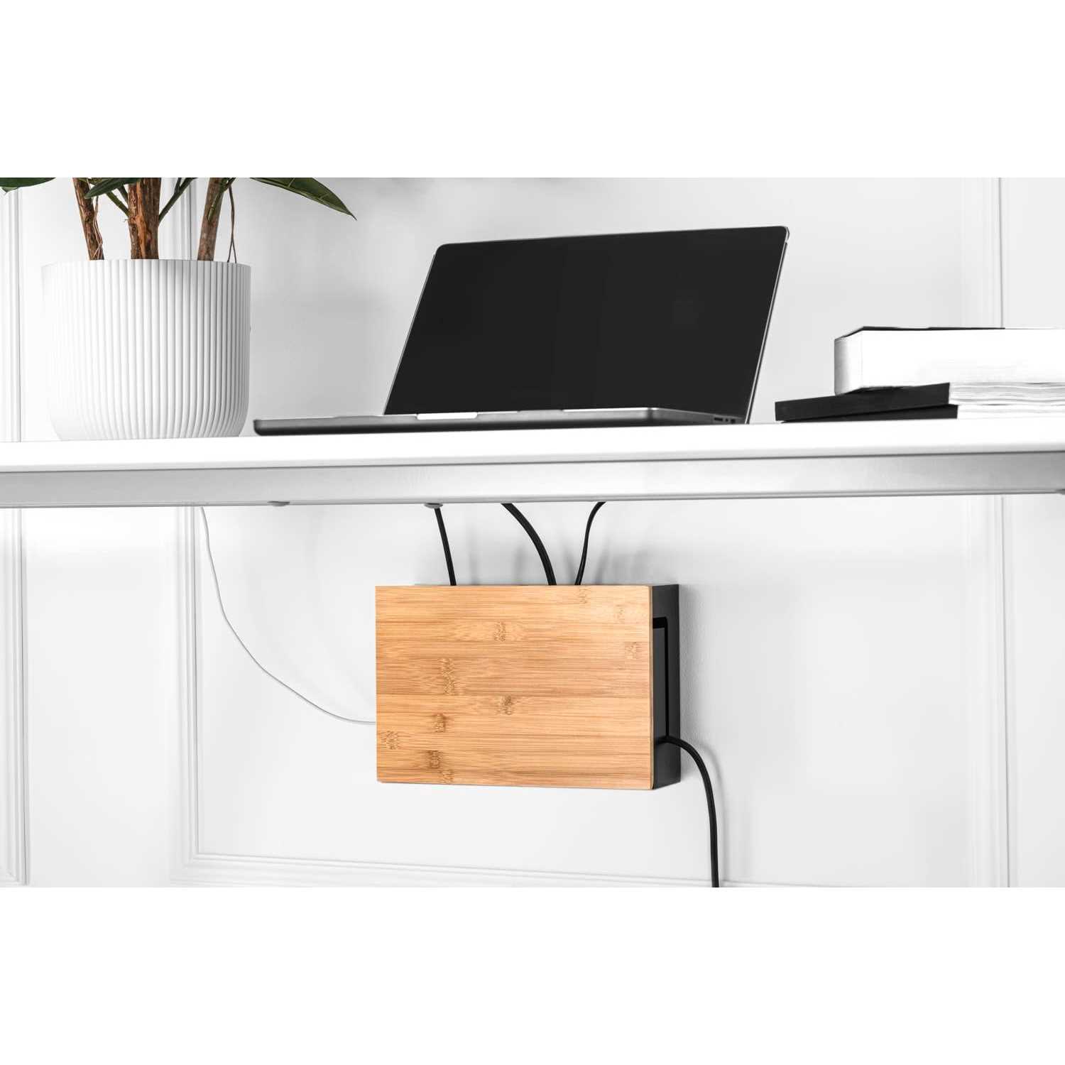 Cable Management Box with Magnetic Bamboo Lid & Cable Ties Elegant, Durable Cable Organizer Box to Hide Cords and Power Strip - Image 4