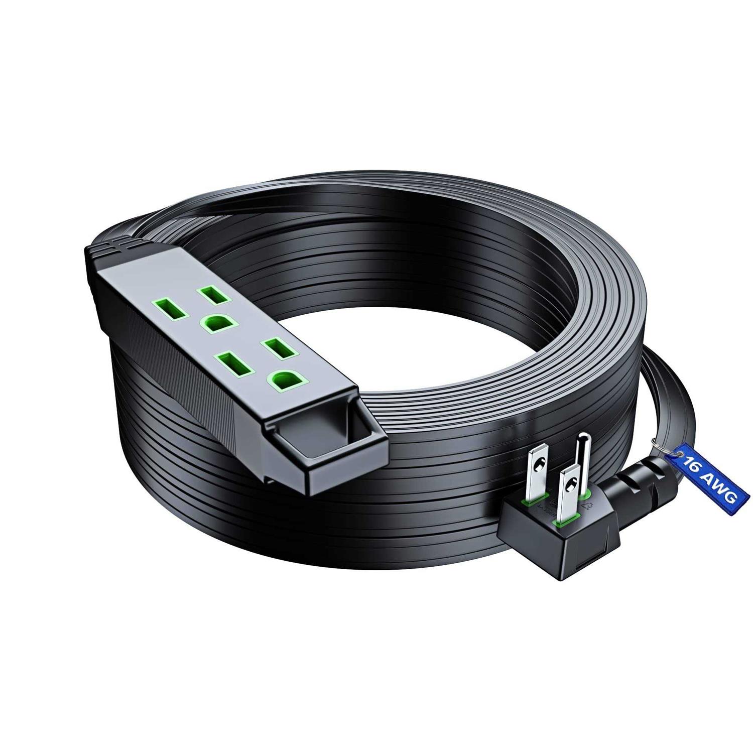 Maximm Extension Cord with Multiple Outlets with Thin Space-Saving Flat Wire Design
