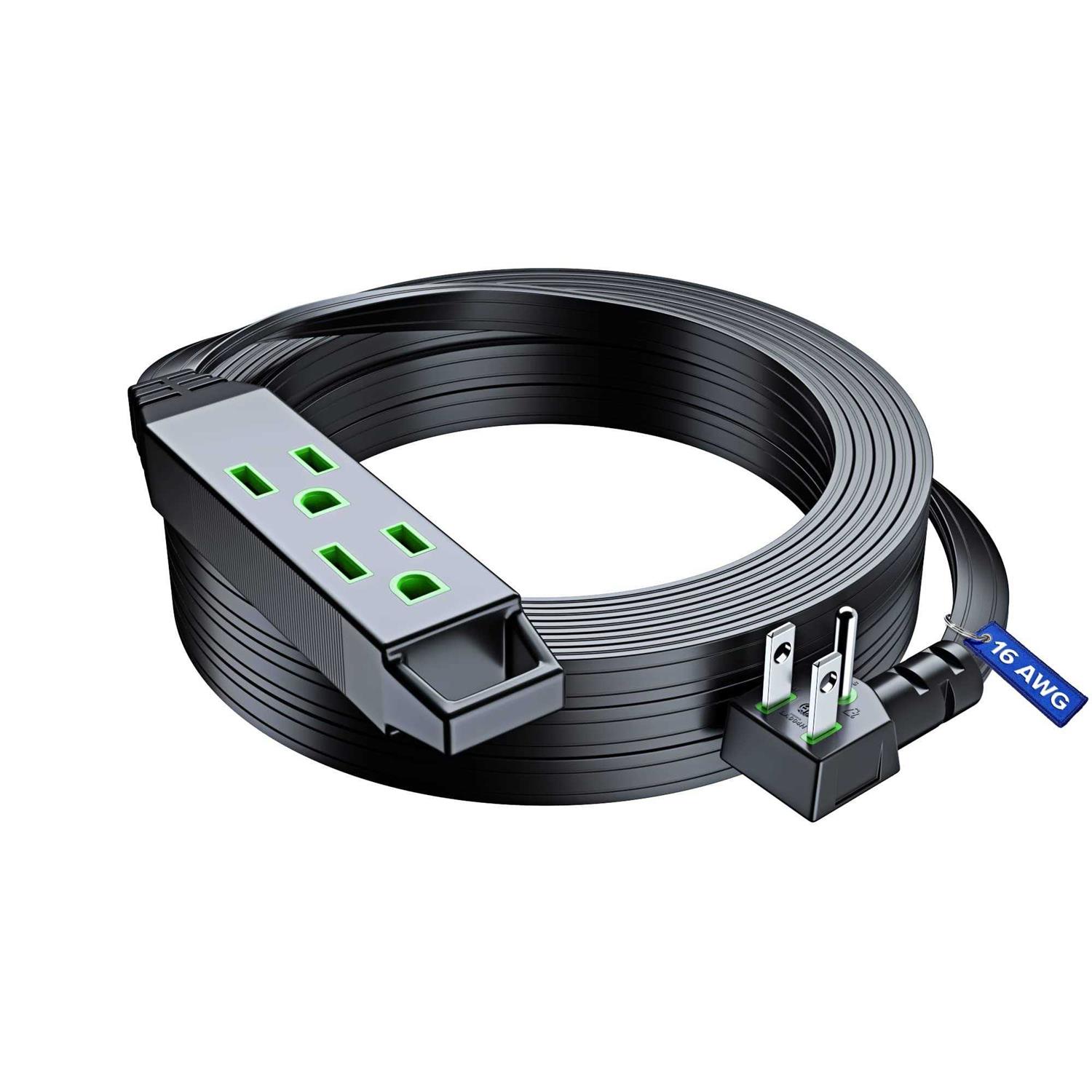 Maximm Extension Cord with Multiple Outlets with Thin Space-Saving Flat Wire Design
