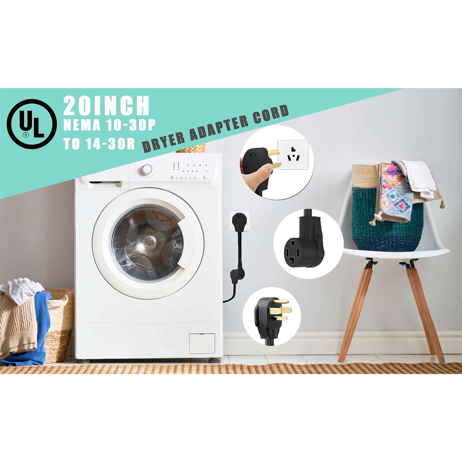 S7 1.8ft Dryer Adapter Cord Dryer Adapter 3 Prong to 4 Prong NEMA 14-30P Male to 10-30R Female - Image 2