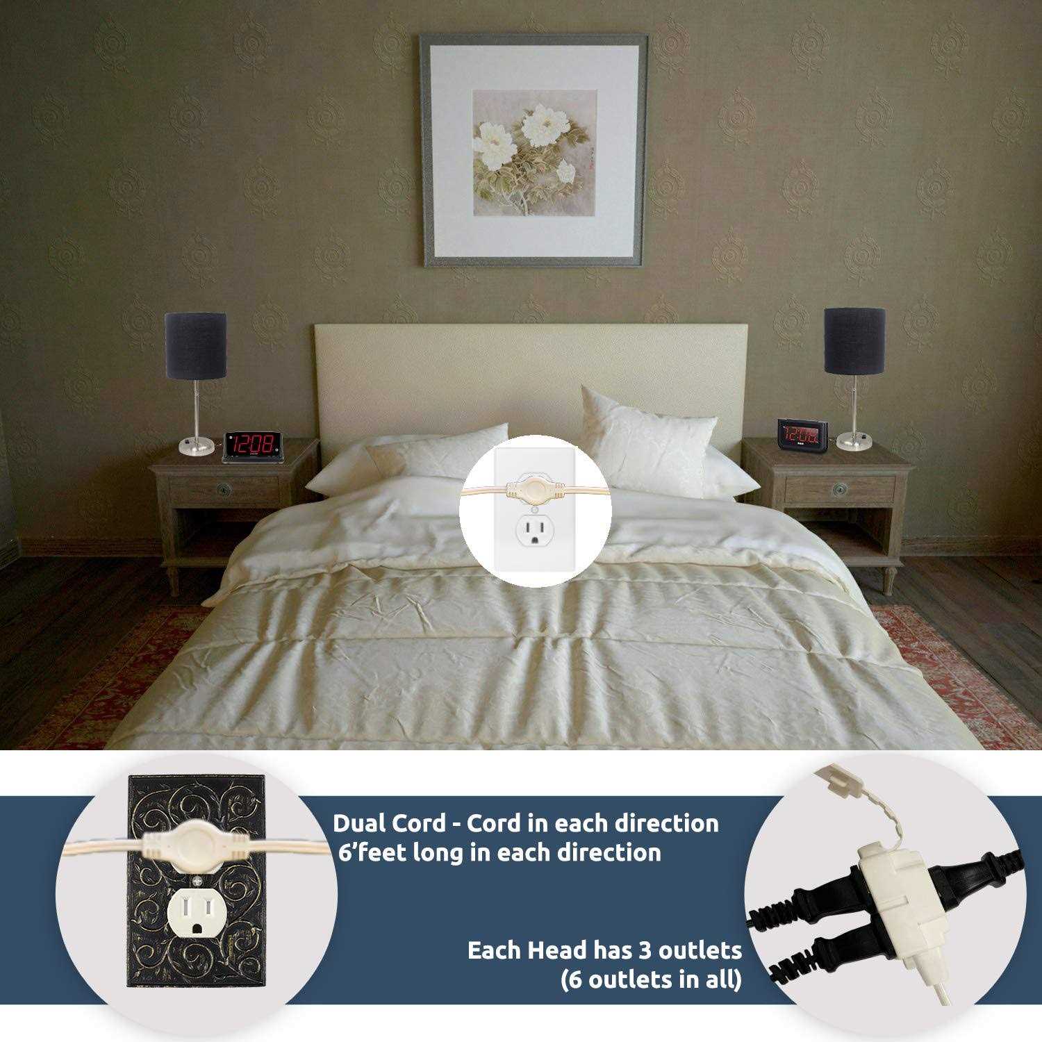 W4w Twin Extension Cord Power Strip Cord 12 feet on Each Side - Image 4